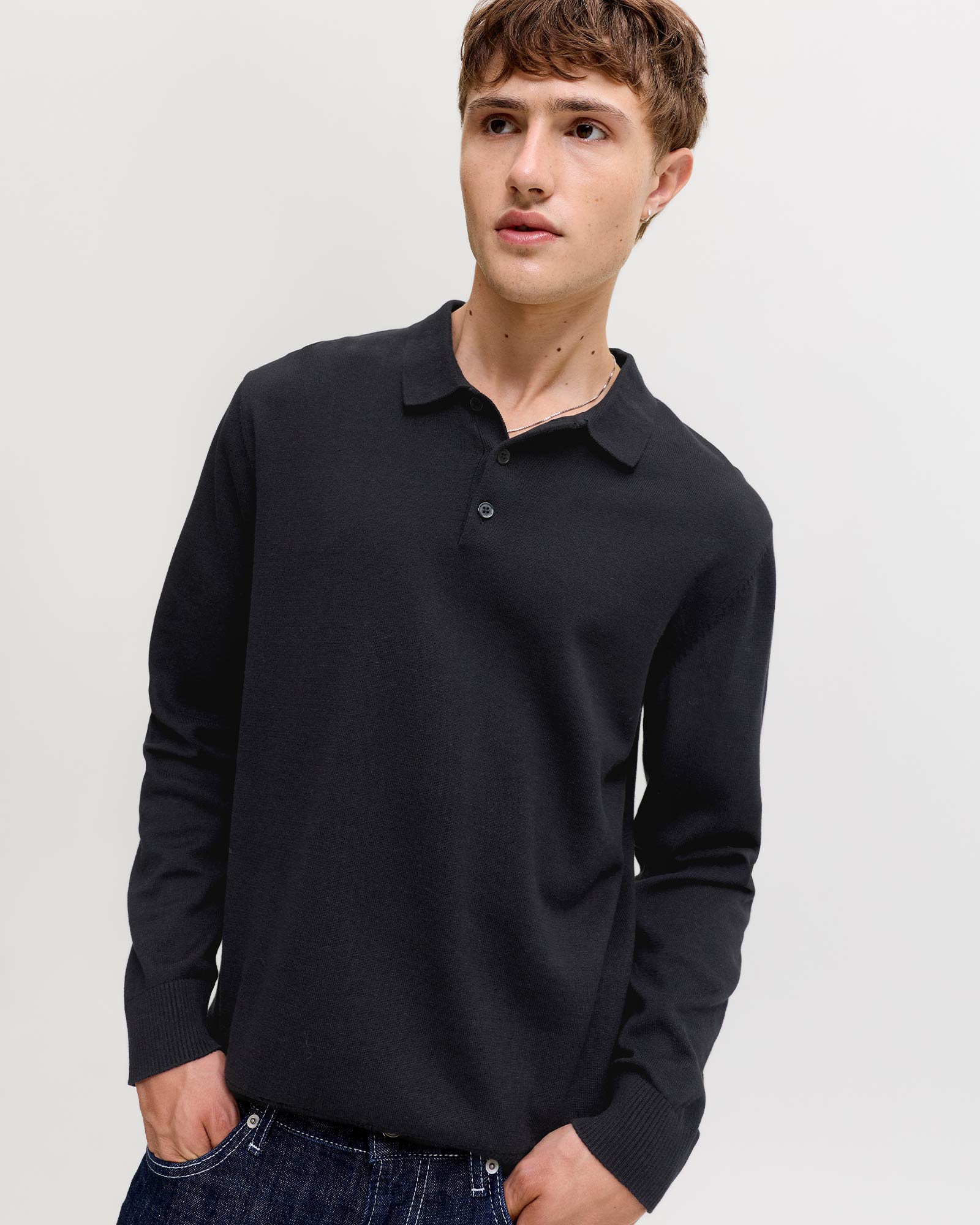 JACK & JONES ESSENTIALS JJEBASIC KNIT LS POLO SN